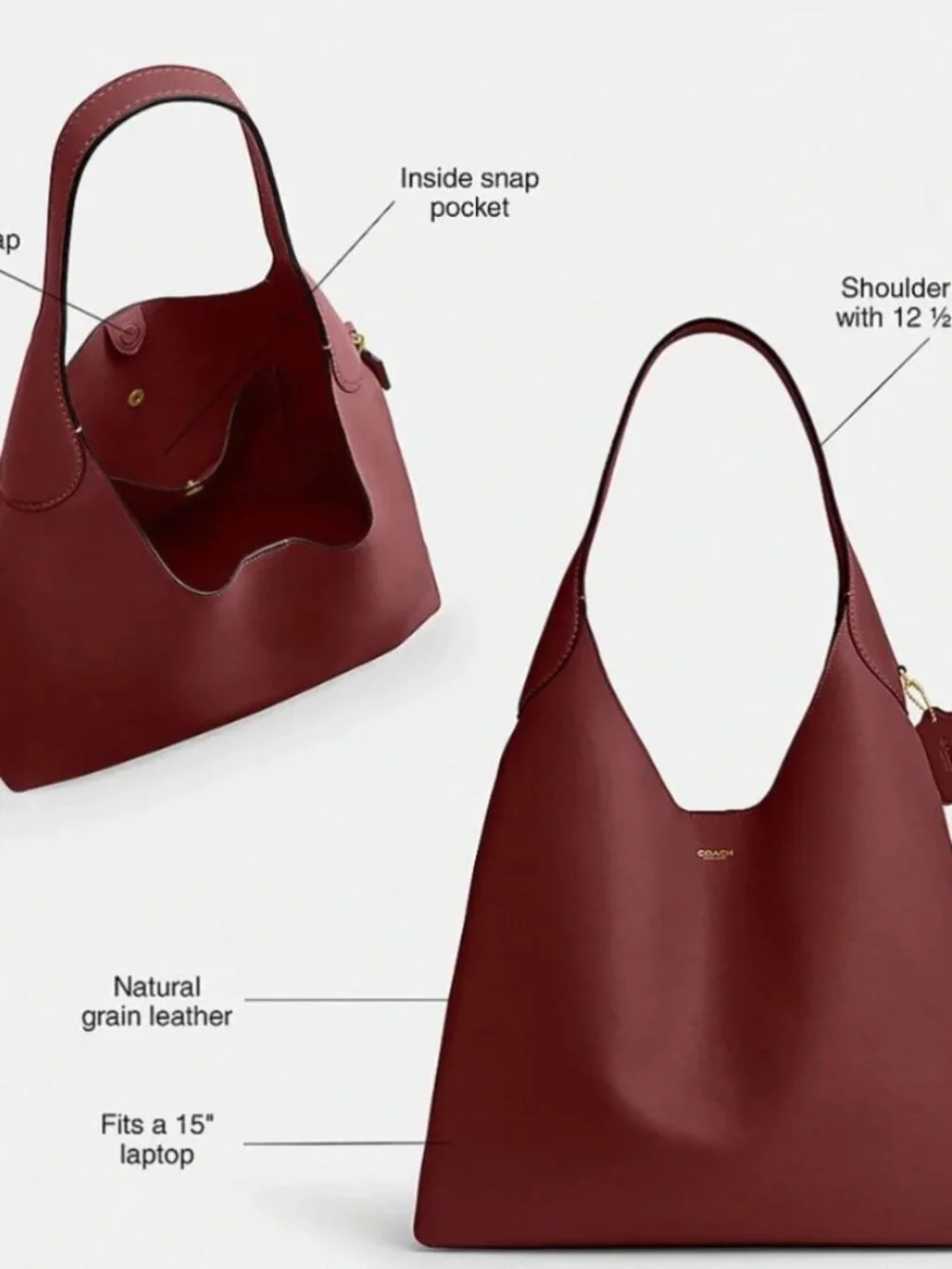 LIKE NEW - Coach Merlot Brooklyn 39 Shoulder Bag w/ charm